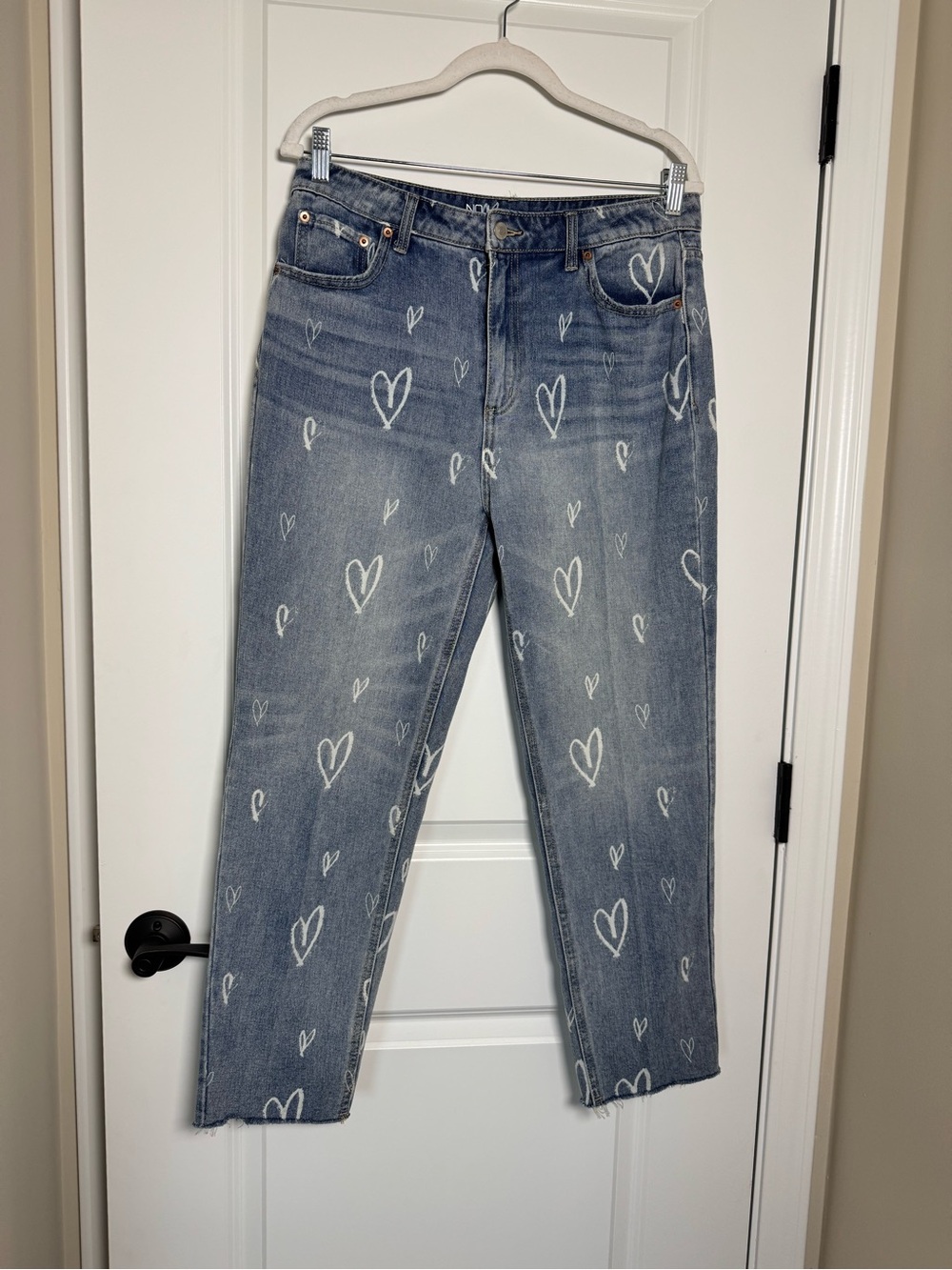 No Boundaries Blue Heart-Print Straight Leg Jeans